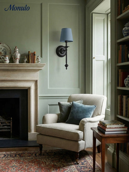 Stoffen Wandlamp met Vintage Koperen Afwerking – Sfeervolle Verlichting voor Hal, Slaapkamer en Woonkamer