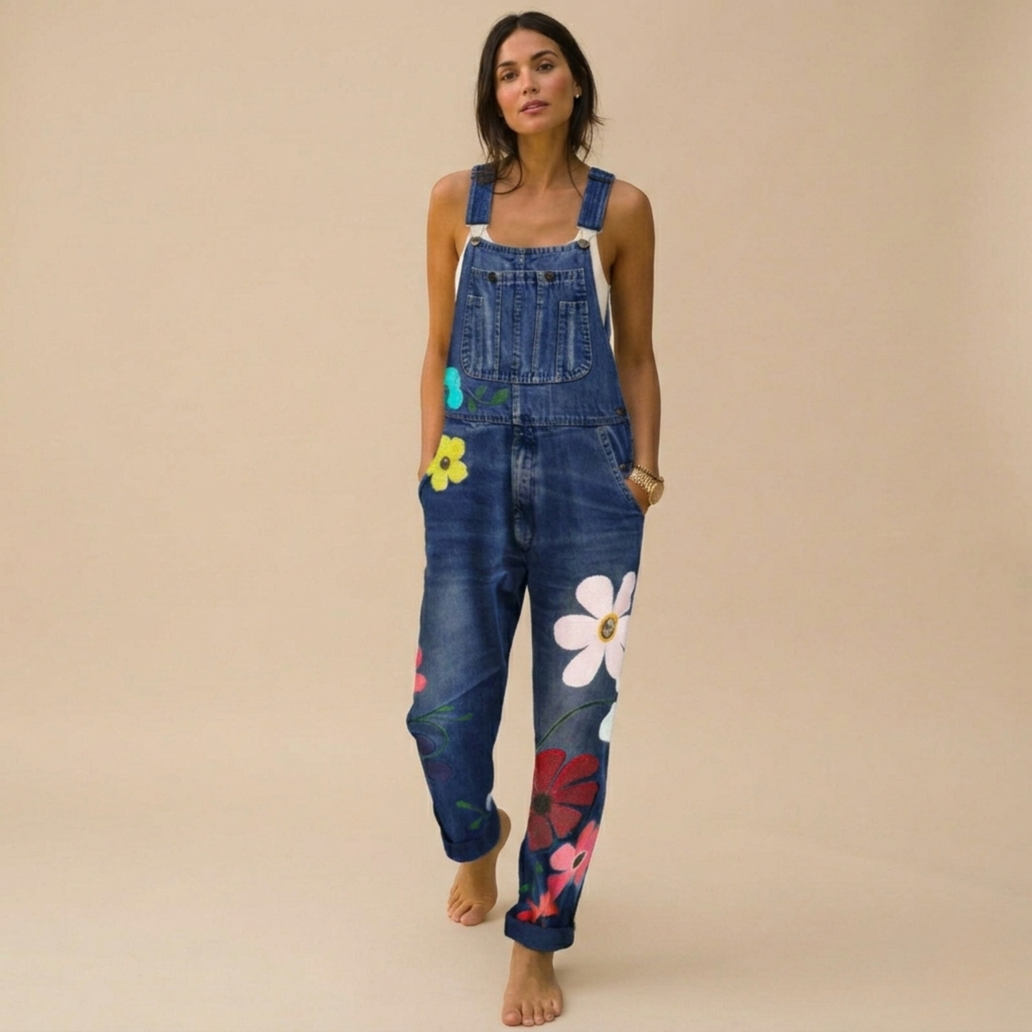 Bloemenprint Jumpsuit Denim Vrouwelijk Model