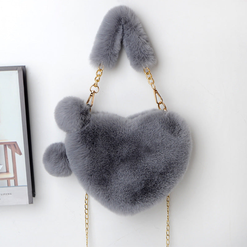 Dames Handtas Plush Hartvorm met Ketting Sluiting