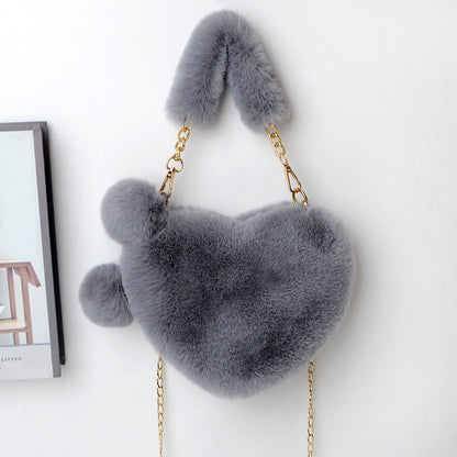 Dames Handtas Plush Hartvorm met Ketting Sluiting