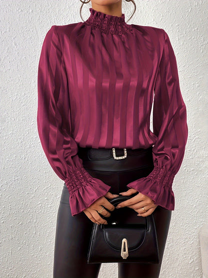 Dames Blouse Lange Mouwen Satijn Plooirokje Stijl