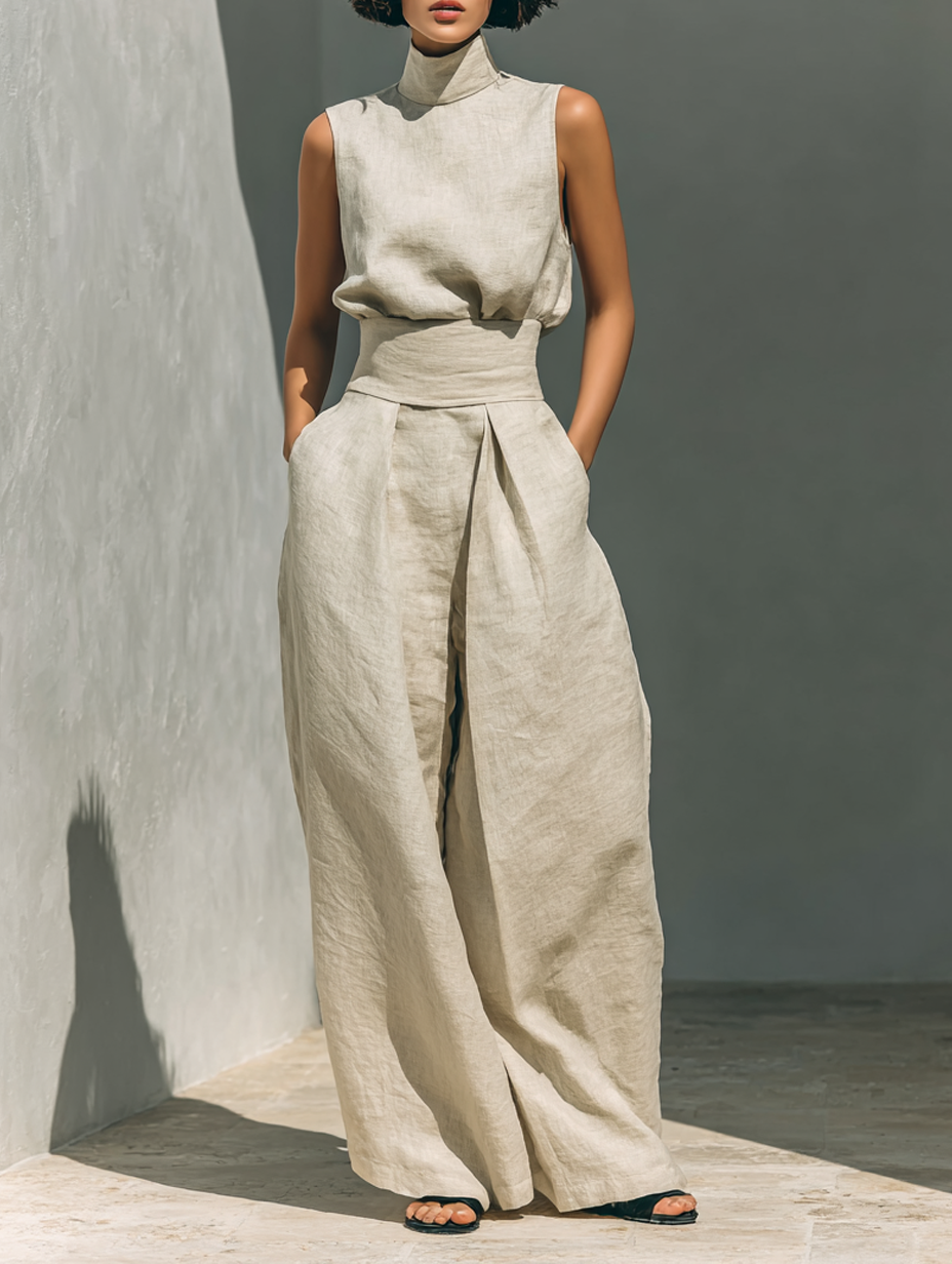 Dames Set Mouwloze en Wijde Broek Zachte Ademend Materiaal - StudioMarella