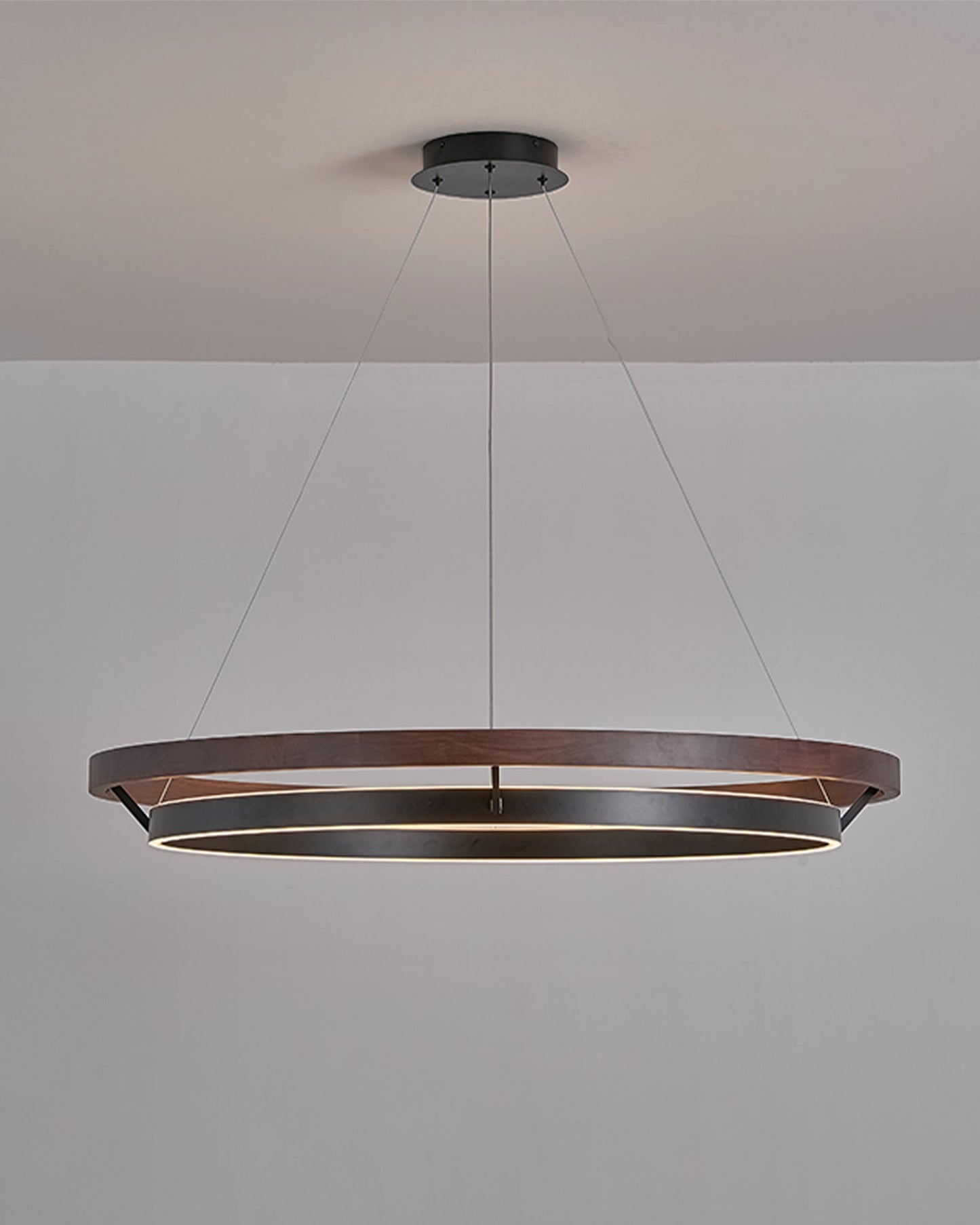 Houten Ringkroonluchter LED Ingebouwd Warm Wit Dimbaar Eetkamer Woonkamer Plafondlamp Modern Farmhouse