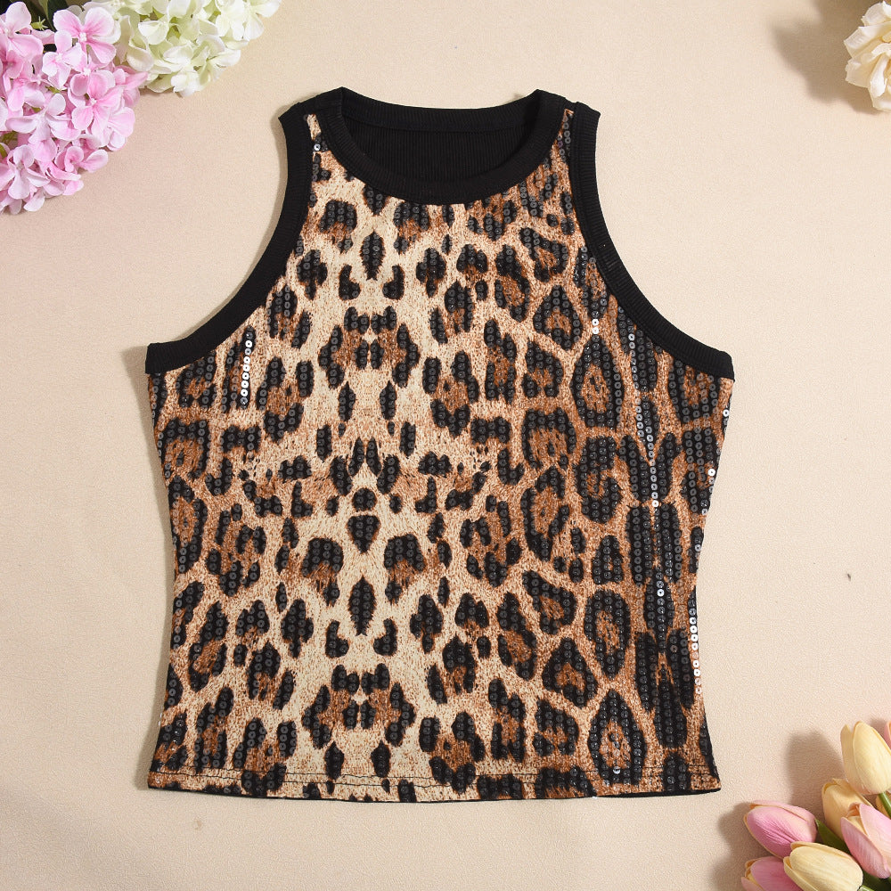 Feestelijke Dames Top met Glitter en Luipaard Print
