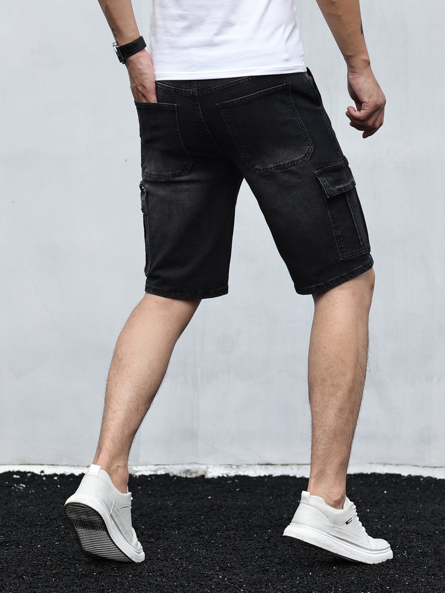 Heren Cargo Shorts Giel Blauw Denim Zomerbroek