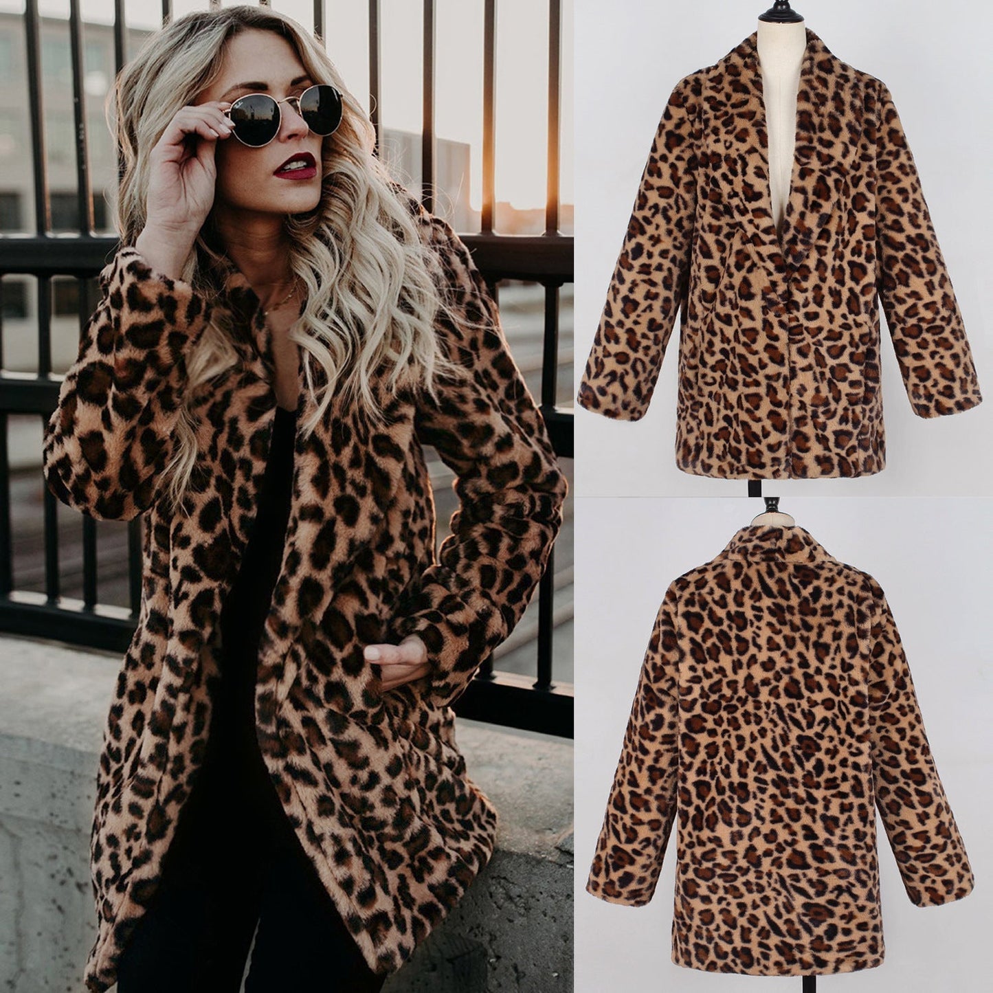 Dames Faux Fur Jas Leopard Print Luxe Blancha → Dames Faux Fur Jas Leopard Print Luxe Jas