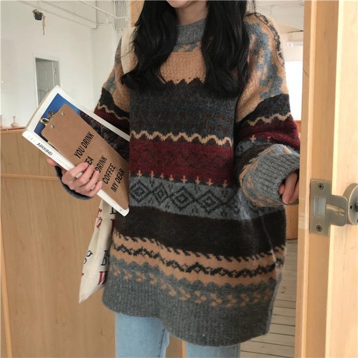 Dames Trui Gebreid Warm Aztec Patroon