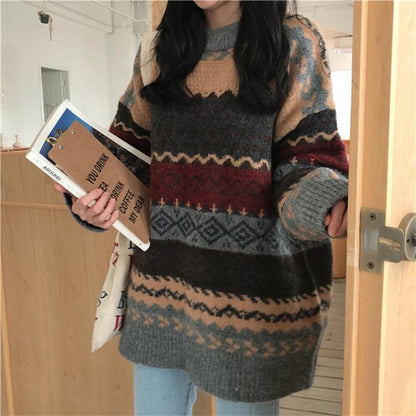 Dames Trui Gebreid Warm Aztec Patroon