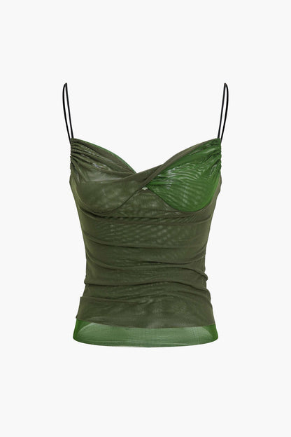 Dunne Mesh Top met Spaghettibandjes en Vloeiende Drapering - StudioMarella