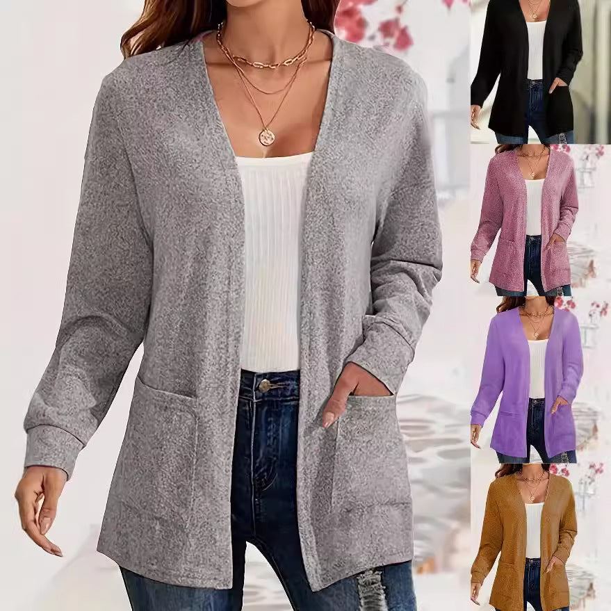 Dames Vest Met Zakken Elegant Lange Mouw