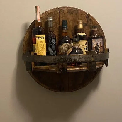 Drankendisplay Hout Rond Wandrek 4 Flessen Bruin Wandplank Bar Keuken Flessenhouder Rustiek Industrieel Interieur