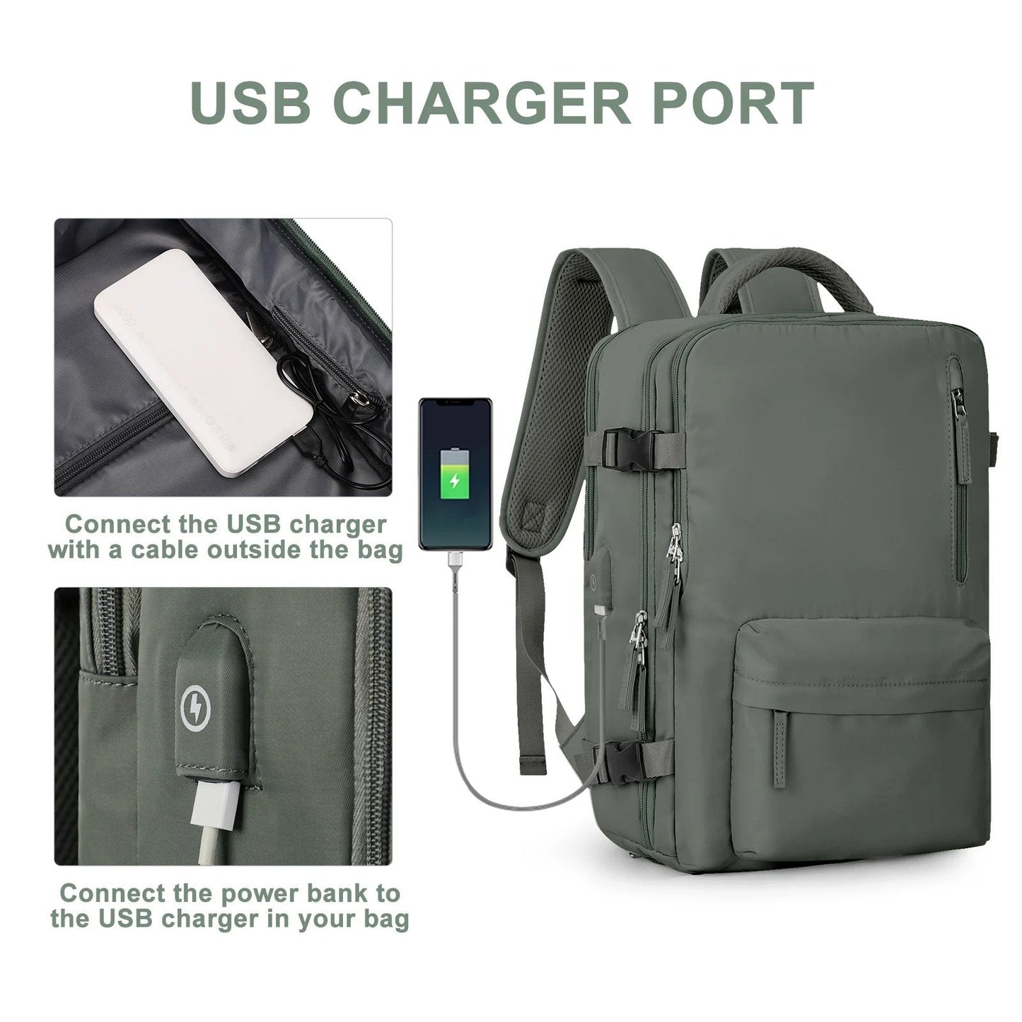 Grote Dames Reistas Waterdichte Wandelrugzak 35L Multifunctioneel met USB Poort