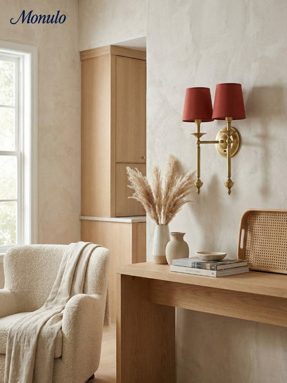 Stoffen Wandlamp met Vintage Koperen Afwerking – Sfeervolle Verlichting voor Hal, Slaapkamer en Woonkamer