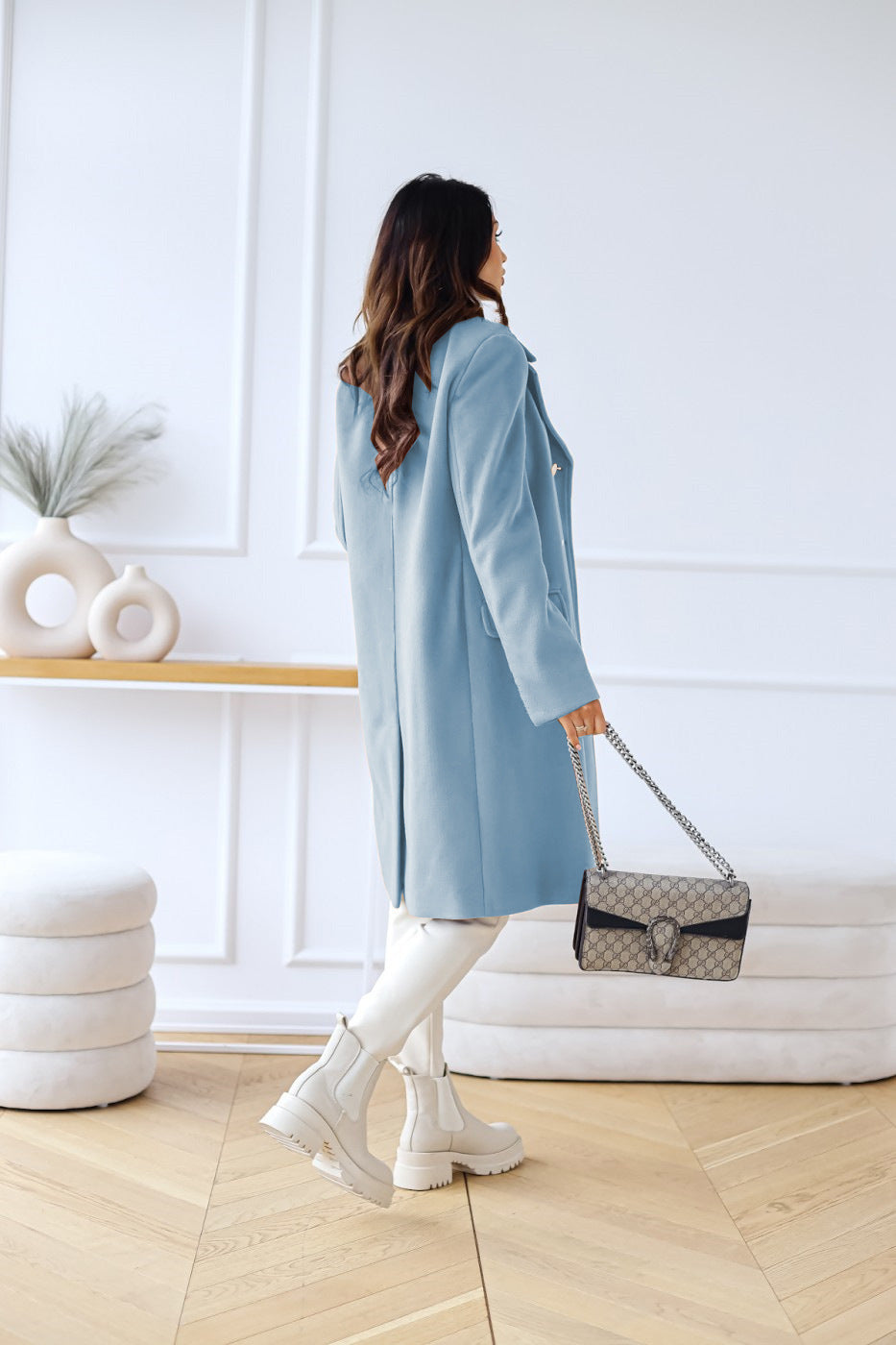 Damesmantel Met Dubbele Knopen Zachte Stof Elegante Look