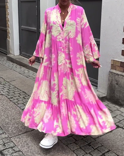 Lange Jurk met Bloemenprint en Volantmouwen