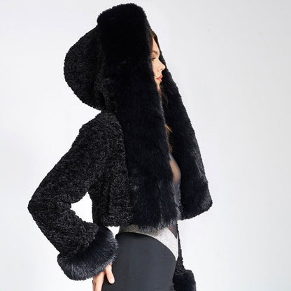 Winterjas Kort Dames Glamour Bontkraag