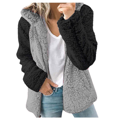 Dames Fleece Vest Zacht met Kap en Contrasterende Mouwen