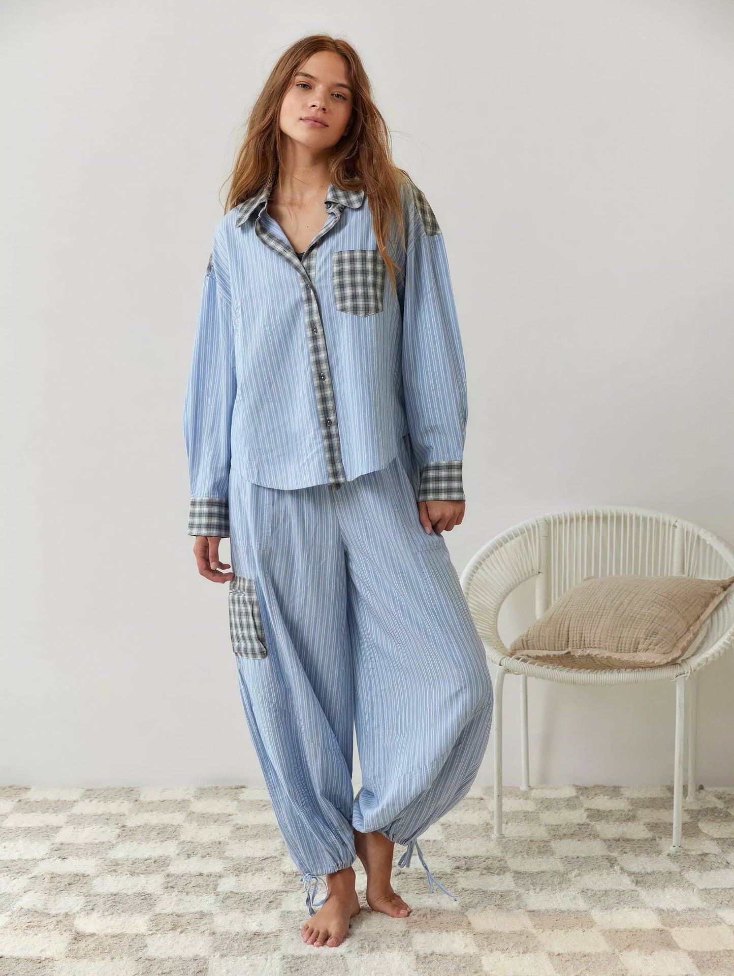 Vrouwelijke Pyjamaset Geruit Casual Losse Delen - StudioMarella