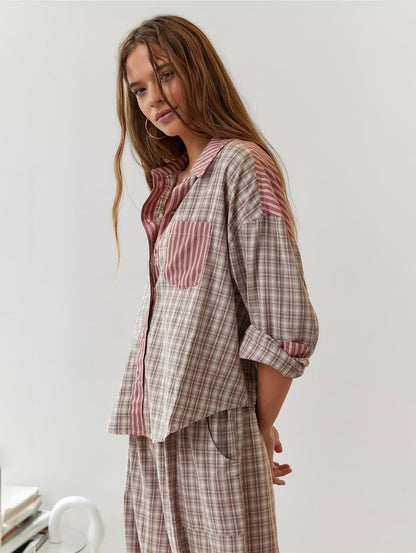 Geruite Pyjamaset Casual Losse Pasvorm