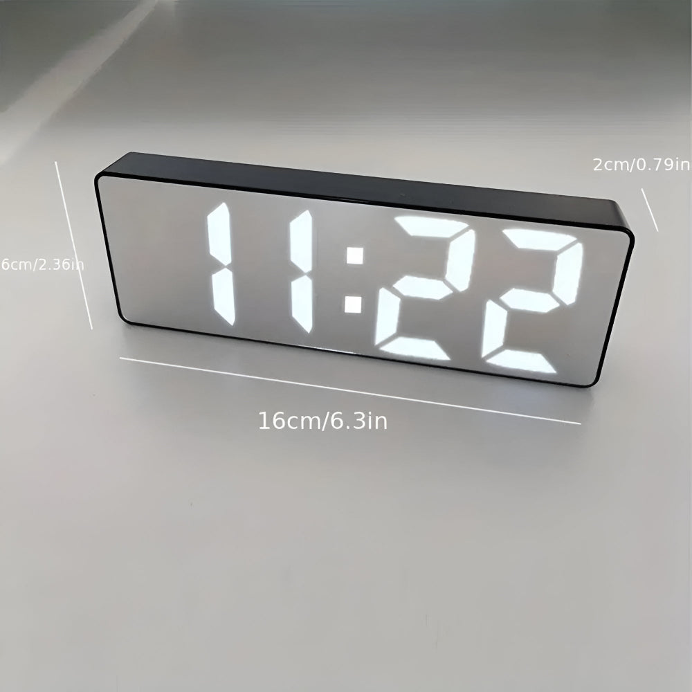 Digitale LED Spiegelwekker met Datum en Temperatuur — Minimalistisch Design voor Slaapkamer en Bureau
