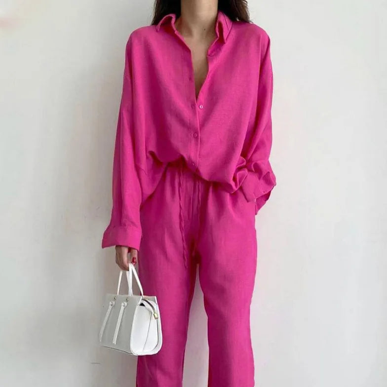 Dames Katoenen Pak Casual Twee-delig Chic