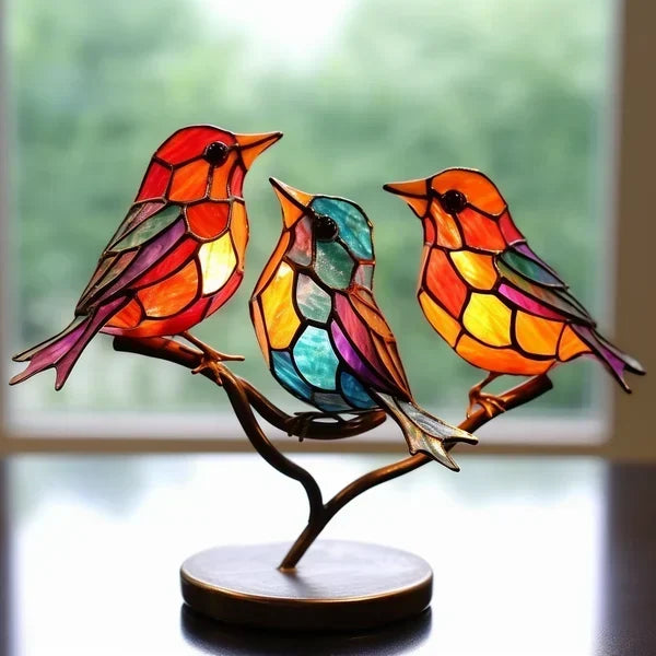 Acryl Vogel Decoratie Beeld met Tak – Handgemaakt Design Ornament voor Woonkamer en Kantoor