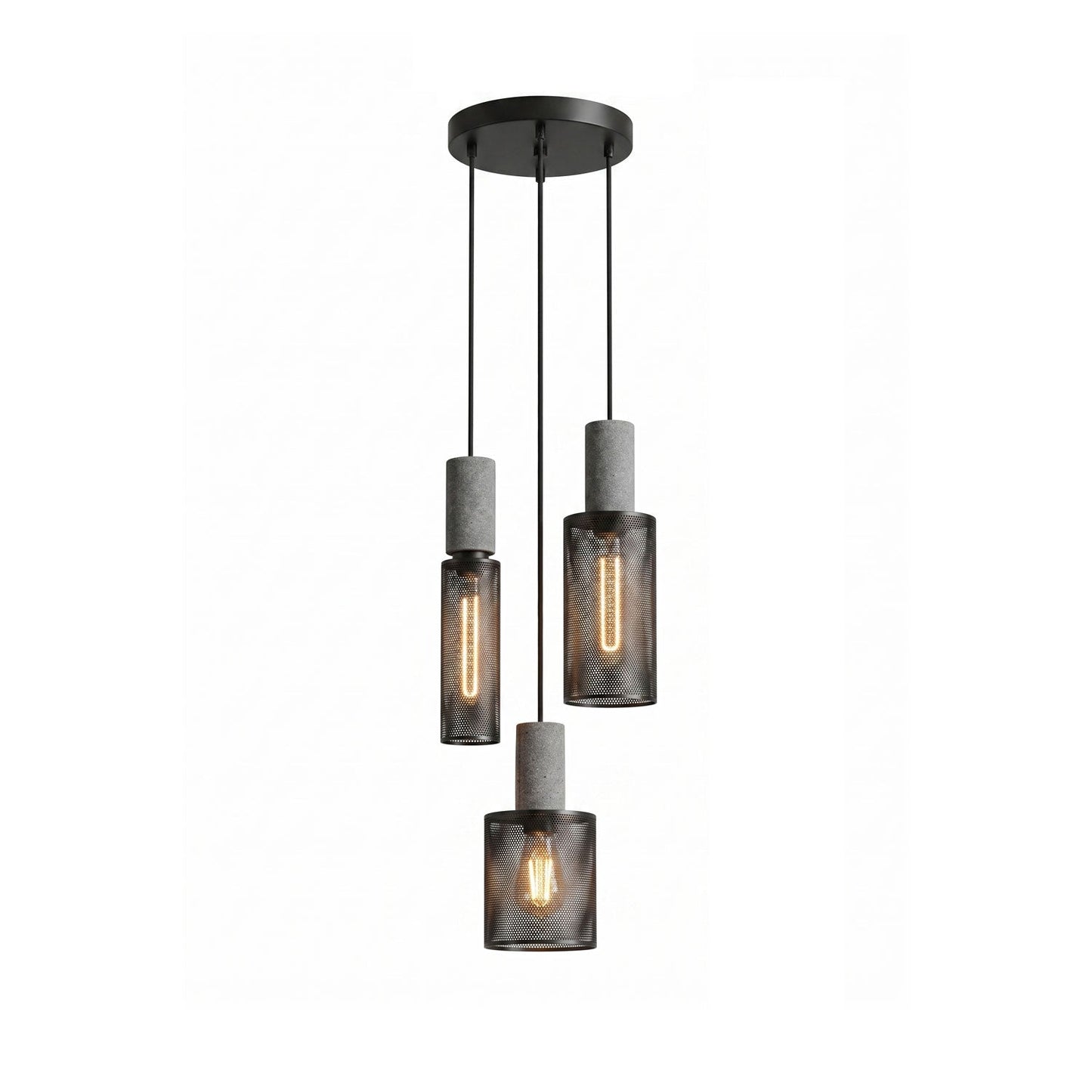 Industriële Hanglamp met Cement & Zwart Mesh — 6 Vormen