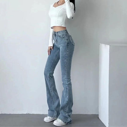 Dames Hoge Taille Flared Jeans met Franjes