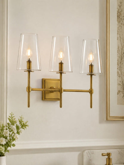 Glazen Wandlamp met Helder Glas – Enkelvoudige tot Drievoudige Configuratie – Elegante Badkamerverlichting