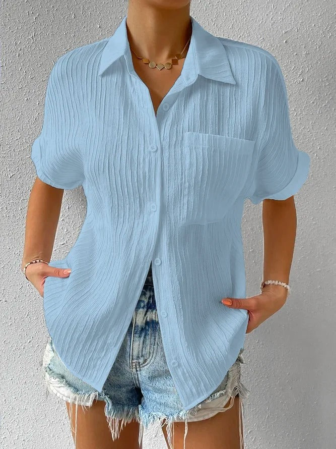 Dames Blouse Losse Pasvorm met Borstzak en Vrouwelijke Stijl