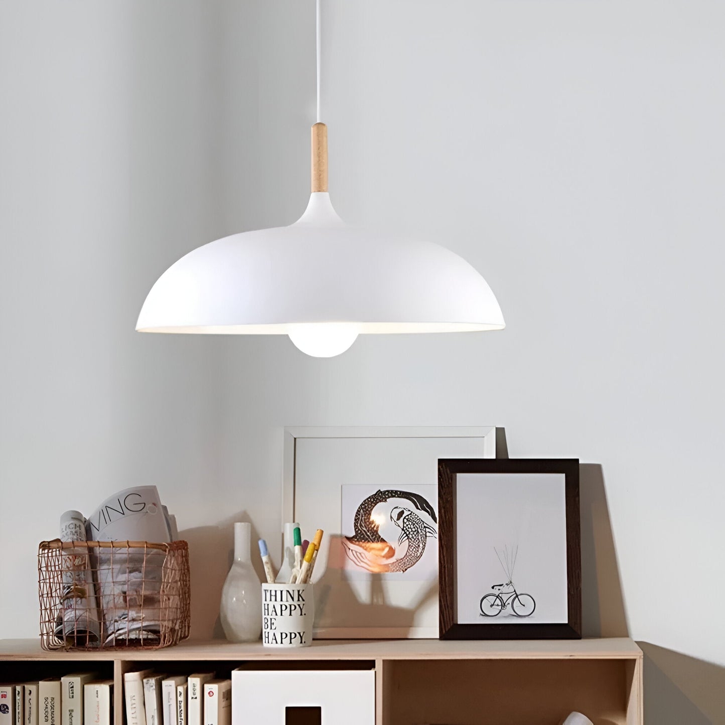 Hanglamp Hout IJzer Scandinavisch Japandi Rond E27 Ø35 Ø60 Eetkamer Keuken