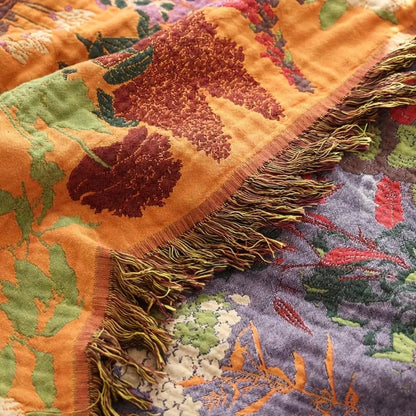 Botanische Katoenen Plaid met Kwasten – Gebloemde Jacquardweving Omkeerbaar Bedsprei Bankkleed Fauteuil Deken voor Alle Seizoenen