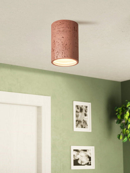 Cilindrische plafondlamp van travertijn – LED verlichting voor moderne interieurs