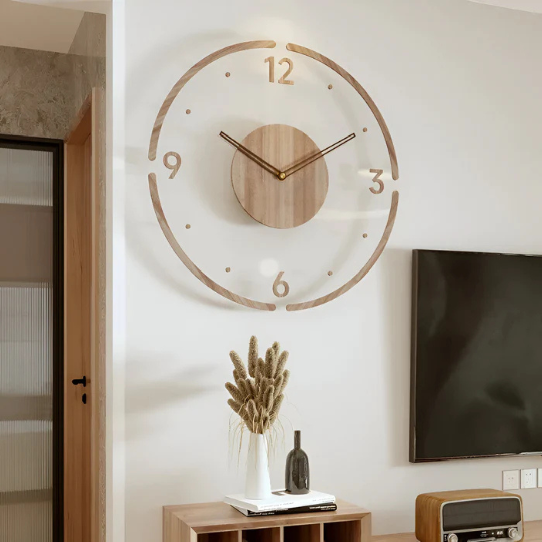 Wandklok Acryl & Hout Ø30 cm – Stille uurwerk moderne tijdsweergave scandinavische stijl woonkamer keuken kantoor