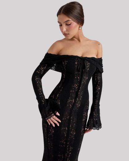 Luxe Kanten Maxi Jurk Off Shoulder