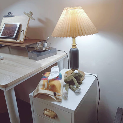 Tafellamp Geplooide Kap Metaal Goud Zwart Wit 28x46cm E12 Slaapkamer Woonkamer Retro