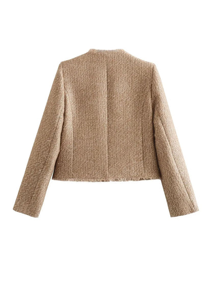 Dames Tweed Jasje Slim Fit Warm Elegante Winterjas
