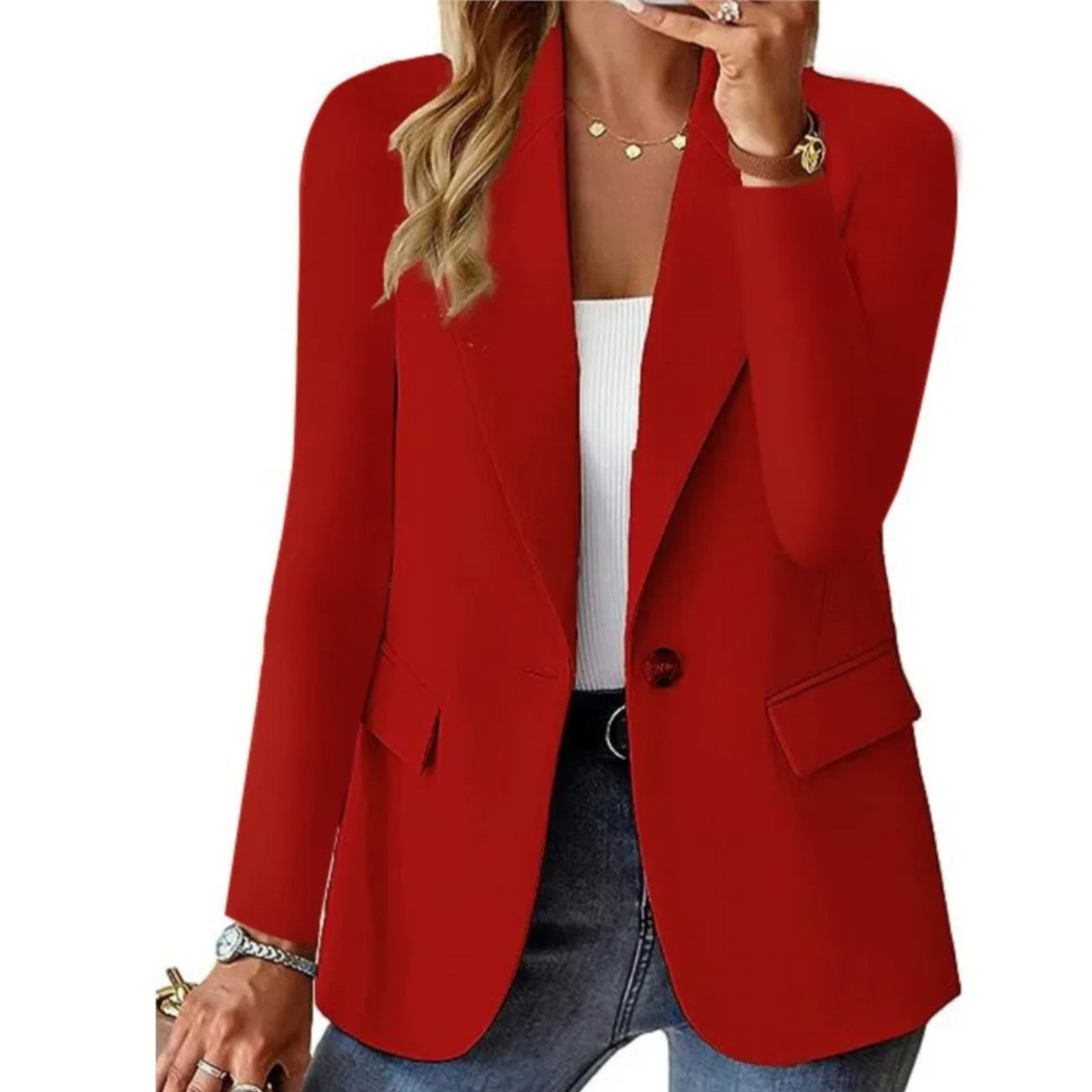 Dames Blazer Met Gesp en Zakken Trendy Design