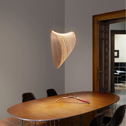 Houten Hanglamp LED 8W Naturel Woonkamer Restaurant Bar Organische Designlamp Golvende Houten Lamp Sfeerverlichting