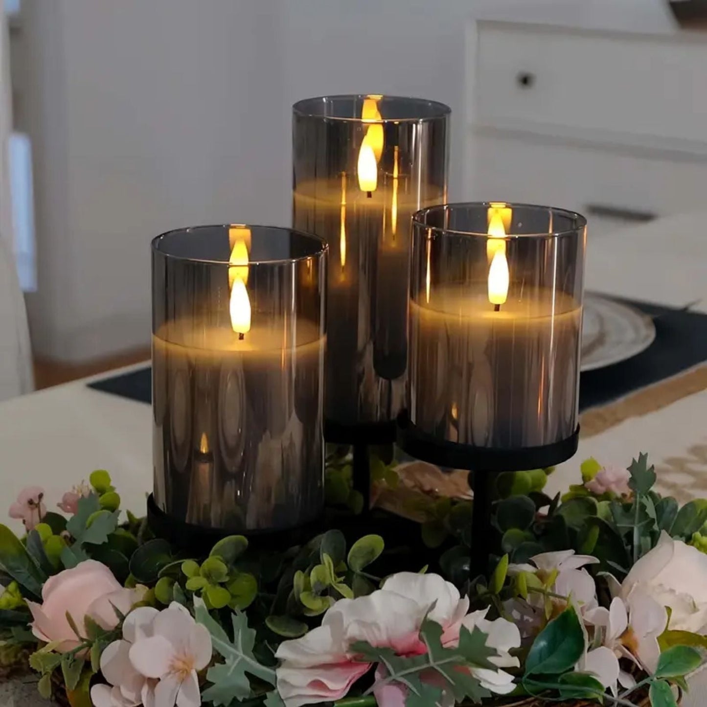 LED kaarsen met afstandsbediening glas zwart sfeer verlichting set timer modern interieur woonkamer slaapkamer decoratie realistisch vlam effect