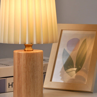 Tafellamp Geplooide Kap Hout Stof 31cm Slaapkamer Woonkamer Nachtkastlamp Bureaulamp Scandinavisch Japandi Retro USB E26