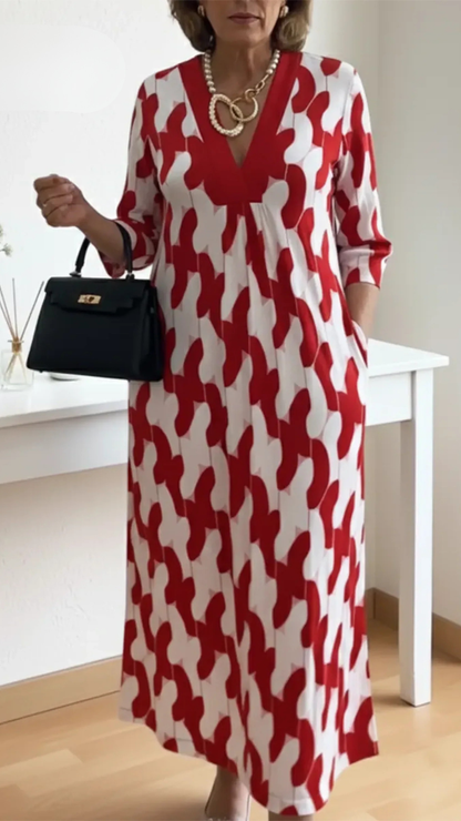 Vrouwen Maxi Jurk Met V-Hals en 3/4 Mouwen Elegant Zwart