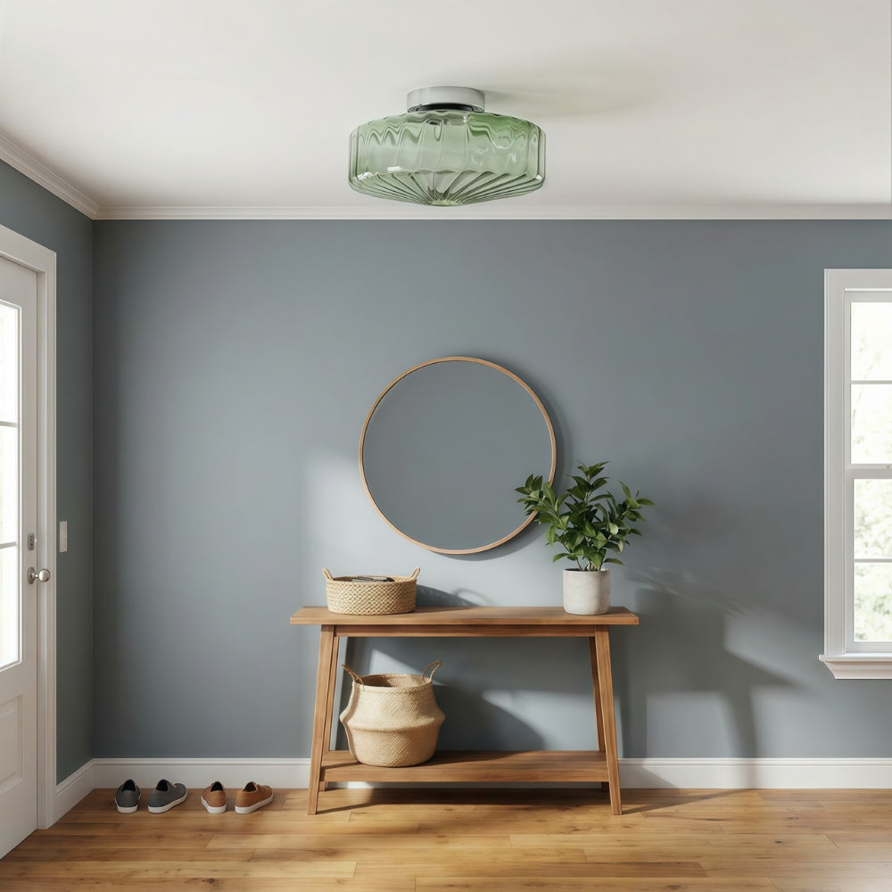 Vintage Geribbeld Glazen Plafondlamp Groen – Klassieke Verlichting voor Eetkamer, Entree & Gang
