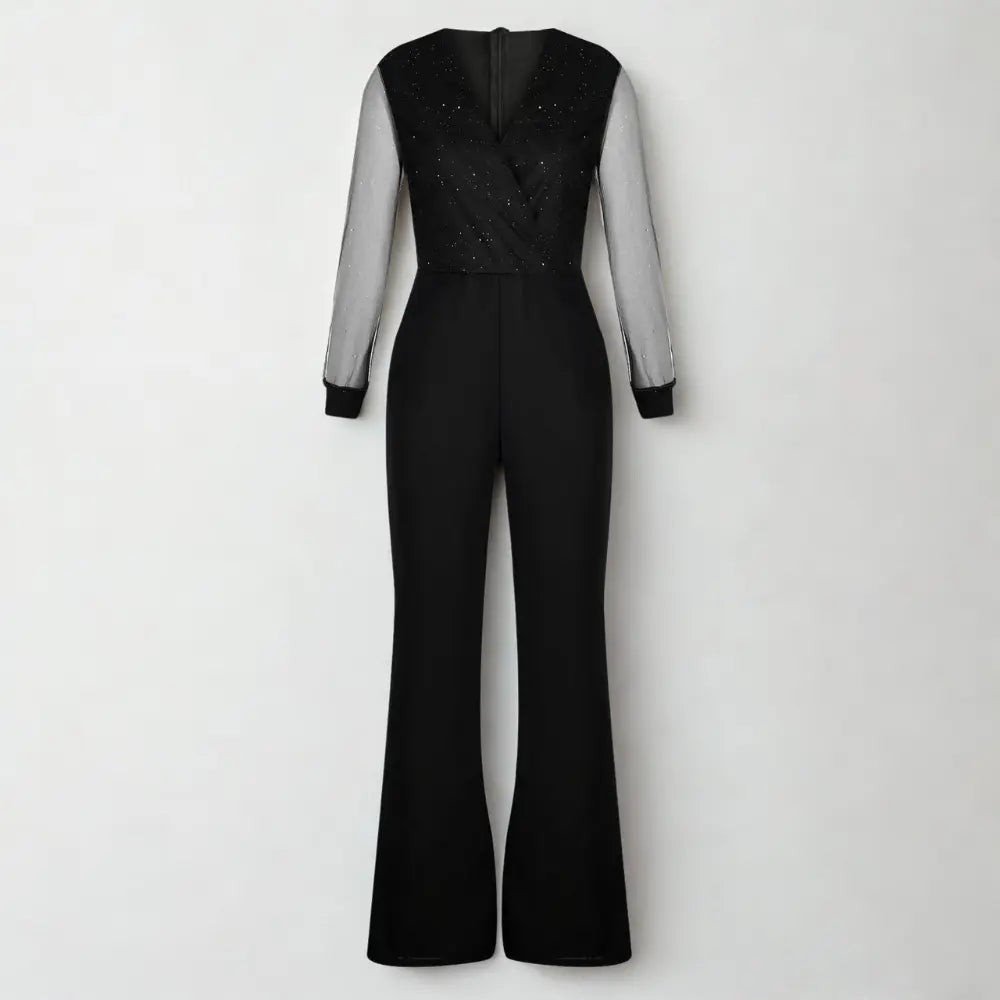 Dames Jumpsuit Glitter Mesh Mouwen Wijde Pijpen Feestkleding