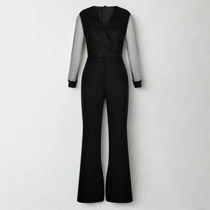 Dames Jumpsuit Glitter Mesh Mouwen Wijde Pijpen Feestkleding
