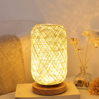 Scandinavische Tafellamp met Natuurlijke Rotan & Houtafwerking Japandi-Stijl