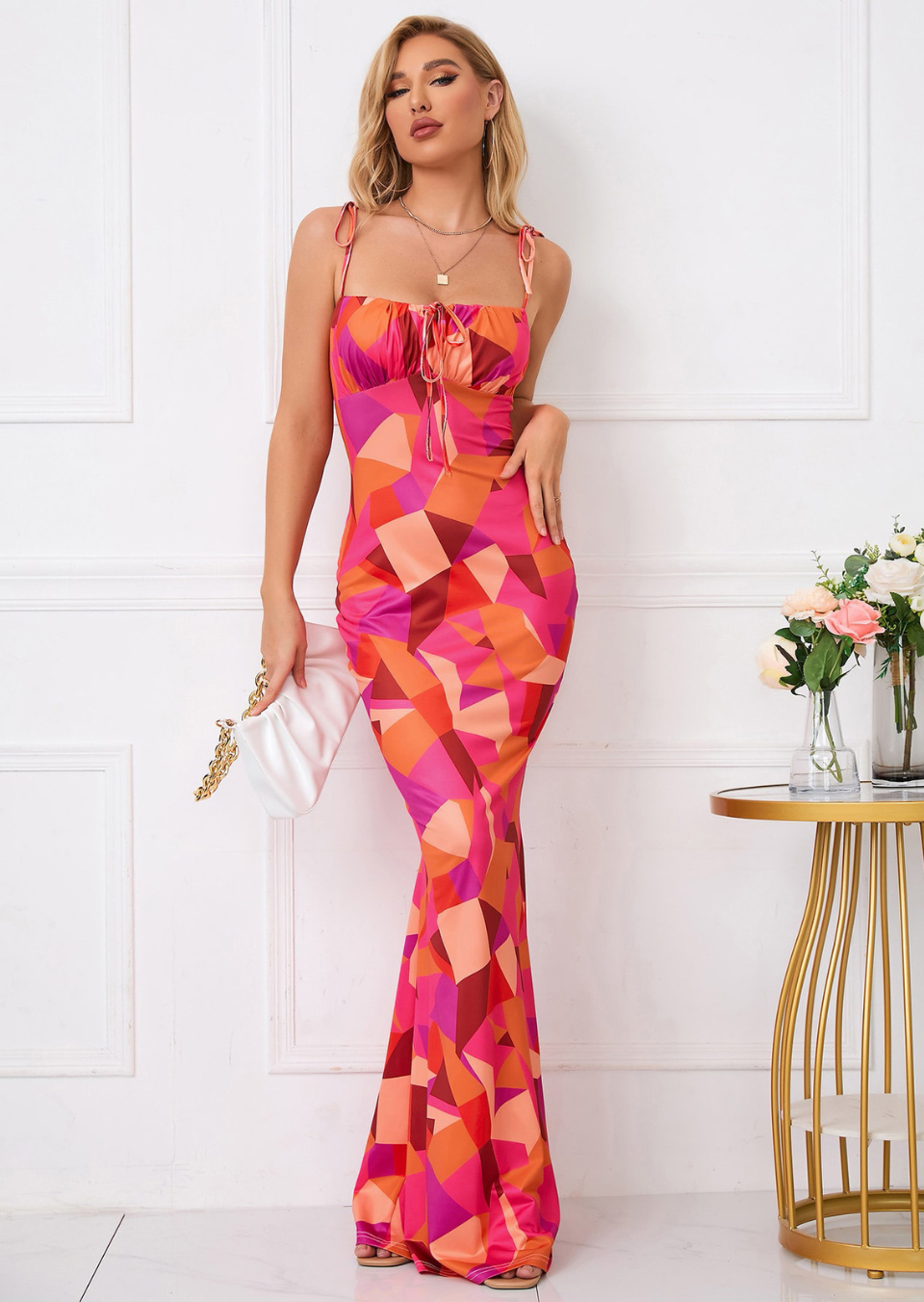 Maxikleed Bloemenprint voor Vrouw met Strikdetails Zomer
