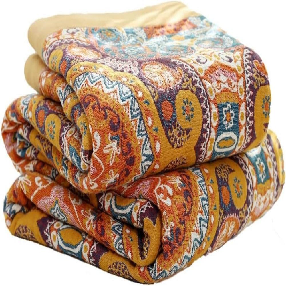 Omkeerbare Plaid in Boho-Stijl met Koelend Effect – Dubbelzijdig Zomerdeken met Vochtafvoer – Zacht Katoenen Sprei voor Warme Nachten – Moderne Deken met Zonsopgang-Patroon