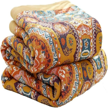 Omkeerbare Plaid in Boho-Stijl met Koelend Effect – Dubbelzijdig Zomerdeken met Vochtafvoer – Zacht Katoenen Sprei voor Warme Nachten – Moderne Deken met Zonsopgang-Patroon