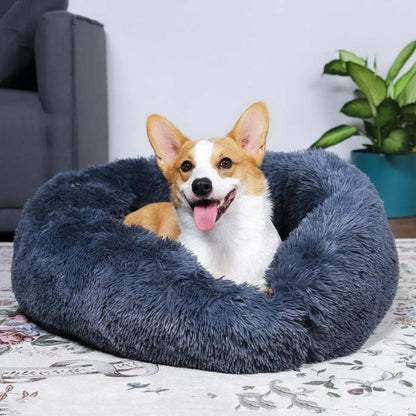 Huisdiermand Pluche Rond met Verhoogde Rand Grijs Bruin Roze voor Honden en Katten 40-120 cm Wasbaar Rustgevend Ontwerp